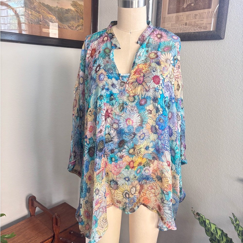 Johnny Was Blue Floral Tunic